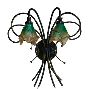 Applique a Parete per Interni FABIOLA - 2 Luci in Ferro Battuto a Mano | Antracite e Verde Smeraldo
