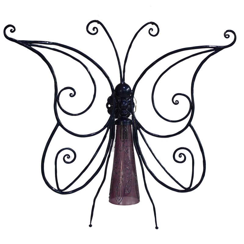 Lampada Applique Farfalla: Ferro Battuto, Vetro - Blu Notte, Rosso Bordeaux